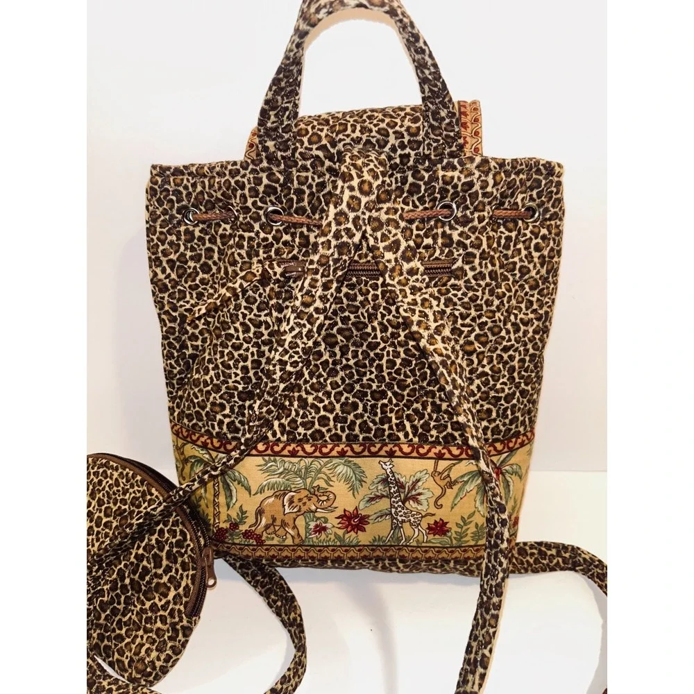 Y2K Quilted Keepers Diaper Bag Backpck Safari Leopard Print Elephant Giraffe Set